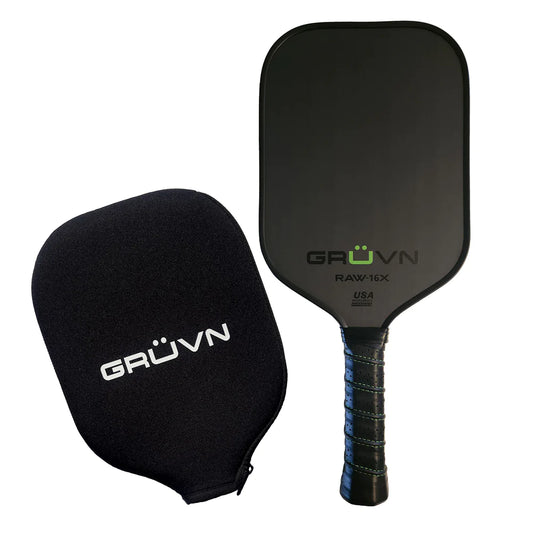 GRÜVN RAW-16X Pickleball Paddle, Green Stealth (Raw Carbon Fiber)